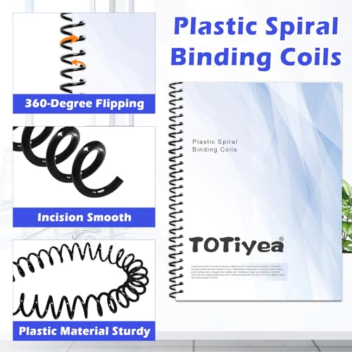 TOTiyea 100 Pack Plastic Spiral Binding Coils,6mm(1/4") Binding Spirals,30 Sheet Capacity,4:1 Pitch,Black - Image 4