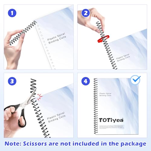 TOTiyea 100 Pack Plastic Spiral Binding Coils,6mm(1/4") Binding Spirals,30 Sheet Capacity,4:1 Pitch,Black - Image 5
