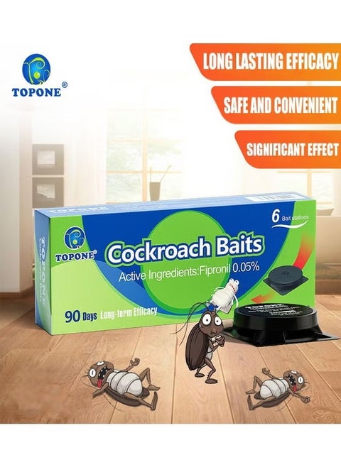 6 Bait Stations Cockroach Baits 90 Days Long-Term Efficacy, Cockroach Trap Prevents Roach Reproduction And Destroys The Nest, No Fumes, No Vapor, No Odor, Suitable For Kitchens, Offices, And Warehouse