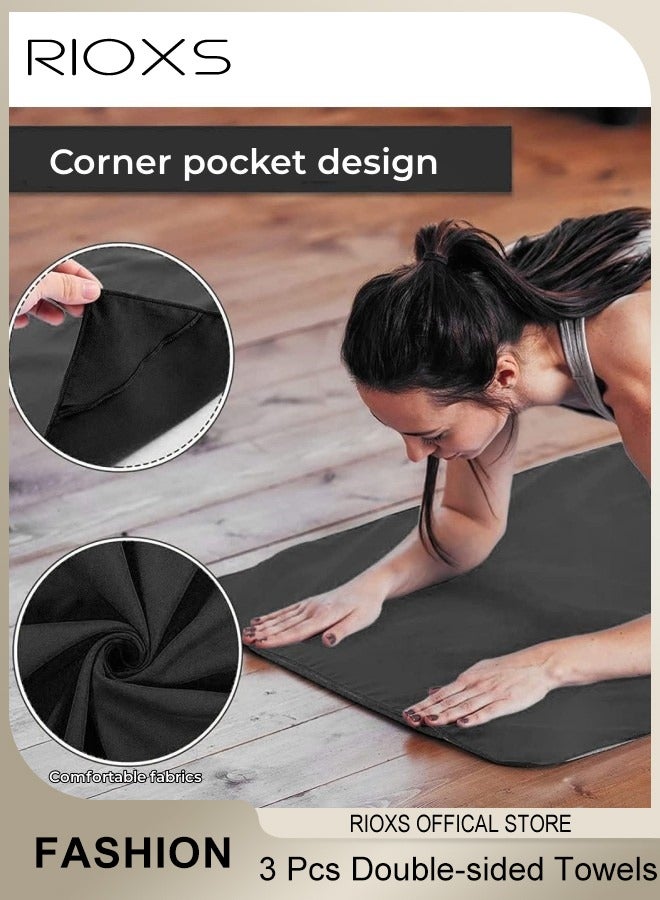 RIOXS 3 Pcs Double-sided Microfiber Towel Travel Gym Towels Fast Drying Compact Beach Towel Light Weight Camping Towels Large Bath Sheet Towel (38*38 + 40*80 + 76*152cm)Cooling Towel, Cool And Dry Towel In Summer, Suitable For Bicycle, Yoga, Running, Fitness Enthusiasts  - Image 3