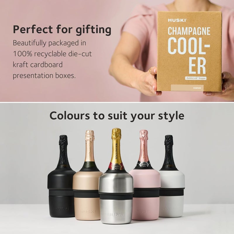 Huski Champagne Chiller | NEW | Award-Winning Iceless Design with Detachable Bottle Stopper | Keeps Wine Cold up to 6 Hours | Fits most 750ml Champagne, Prosecco & Sparkling Wine Bottles (White) - Image 5