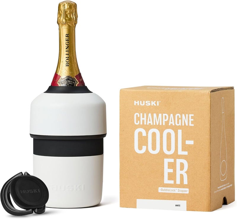 Huski Champagne Chiller | NEW | Award-Winning Iceless Design with Detachable Bottle Stopper | Keeps Wine Cold up to 6 Hours | Fits most 750ml Champagne, Prosecco & Sparkling Wine Bottles (White) - Image 1