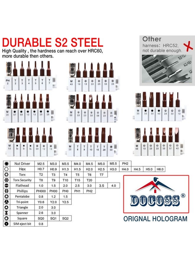 DOCOSS 60 in 1 Precision Magnetic Screw driver tool kit For Mobile Phone, Laptop and Househlold Repair With with S2 Steel & 56 Bit Set - Image 4