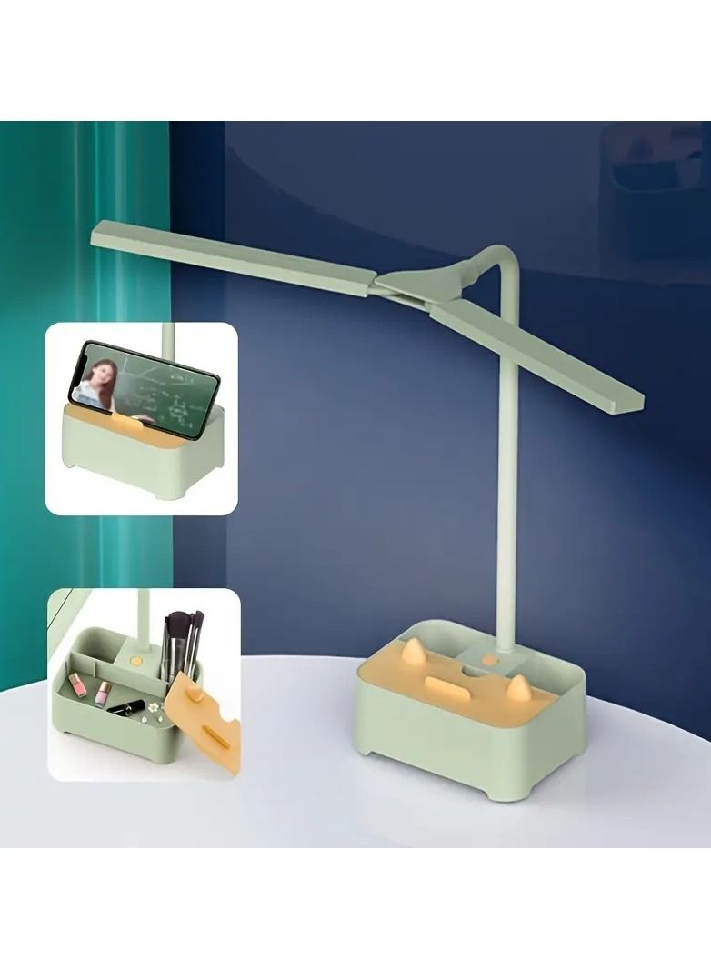 1pc Simple Multifunction Double Head LED Table Lamp With Pen Holder Storage Mobile Phone Stand, Office Learning Eye Protection - Image 1