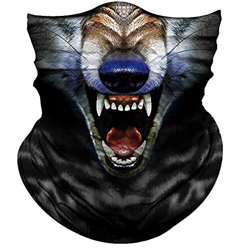 Obacle Motorcycle Face Mask Sun UV Dust Wind Protection Tube Mask Seamless Bandana Face Mask for Men Women Bike Riding Cycling Biker Fishing Outdoor Festival Wolf Open Mouth Big Blue Nose - Image 1