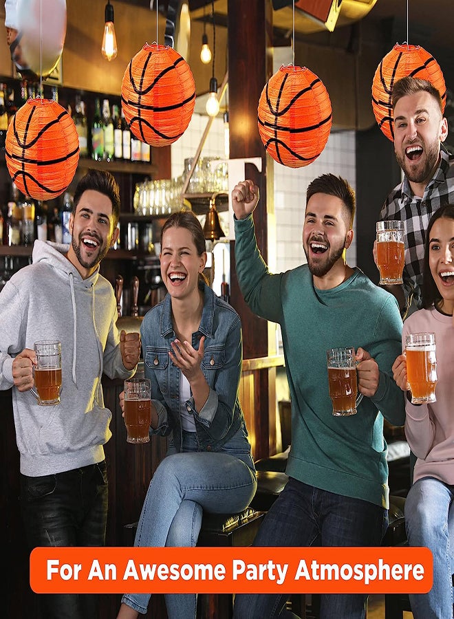 فوانيس ورقية بتصميم كرة السلة 10 قطع 8 إنش زينة معلقة لحفلات عيد الميلاد - ديكور سقف برتقالي للأطفال والمراهقين - Image 5