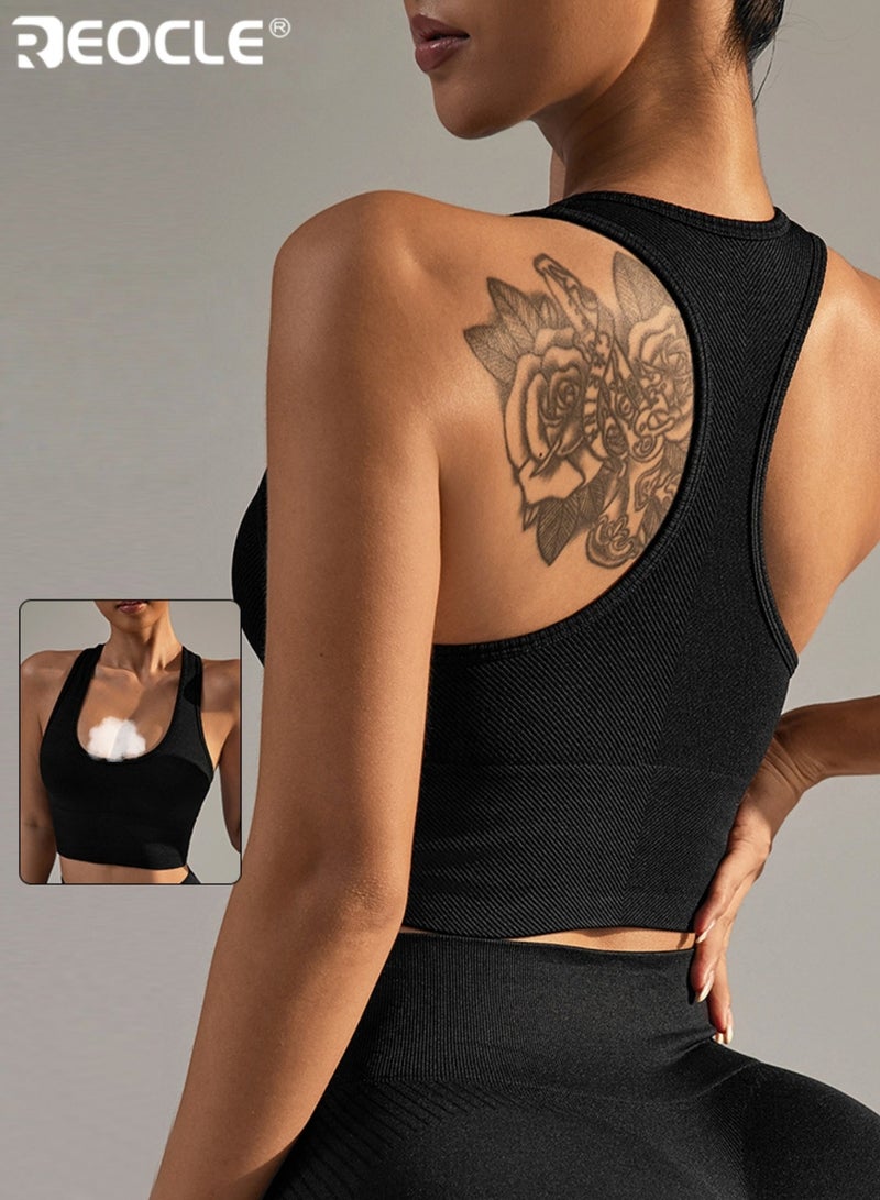 ريوكل نسائي ضلع متماسكة حمالة صدر رياضية جري تجريب سترة Racerback تصميم قطن ومزيج سباندكس مادة سريعة الجفاف دعم لاسلكي لتشغيل اليوغا واللياقة البدنية - Image 3