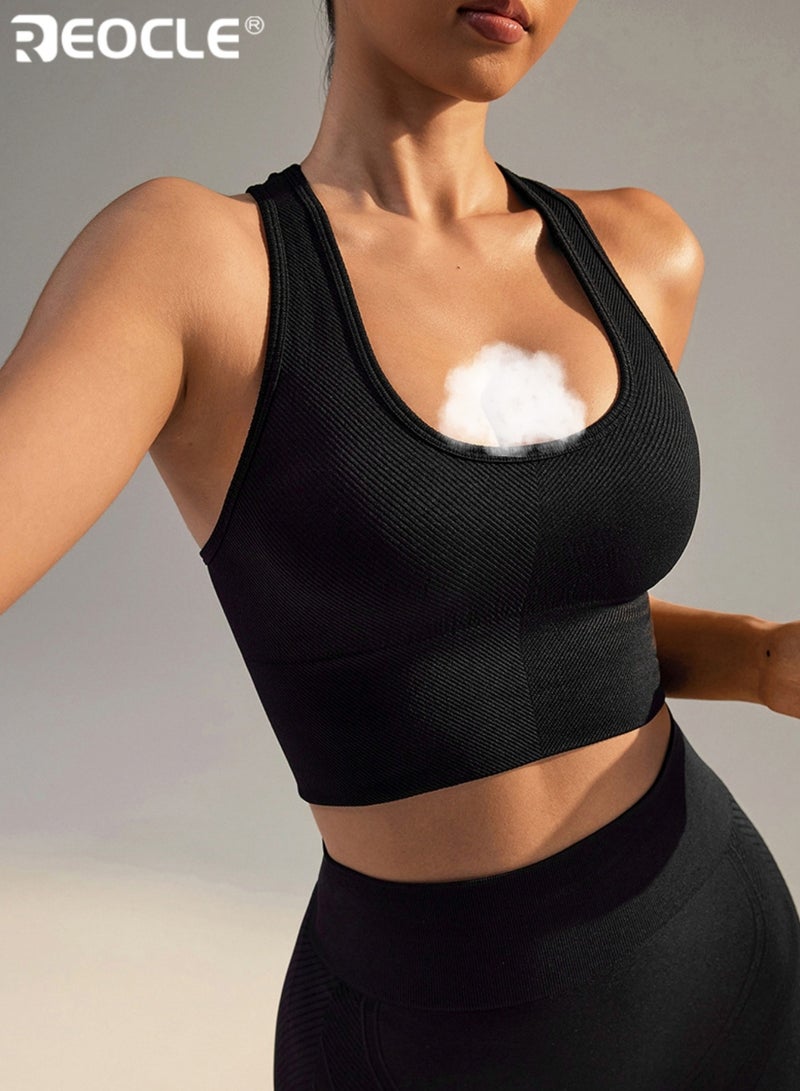 ريوكل نسائي ضلع متماسكة حمالة صدر رياضية جري تجريب سترة Racerback تصميم قطن ومزيج سباندكس مادة سريعة الجفاف دعم لاسلكي لتشغيل اليوغا واللياقة البدنية - Image 4