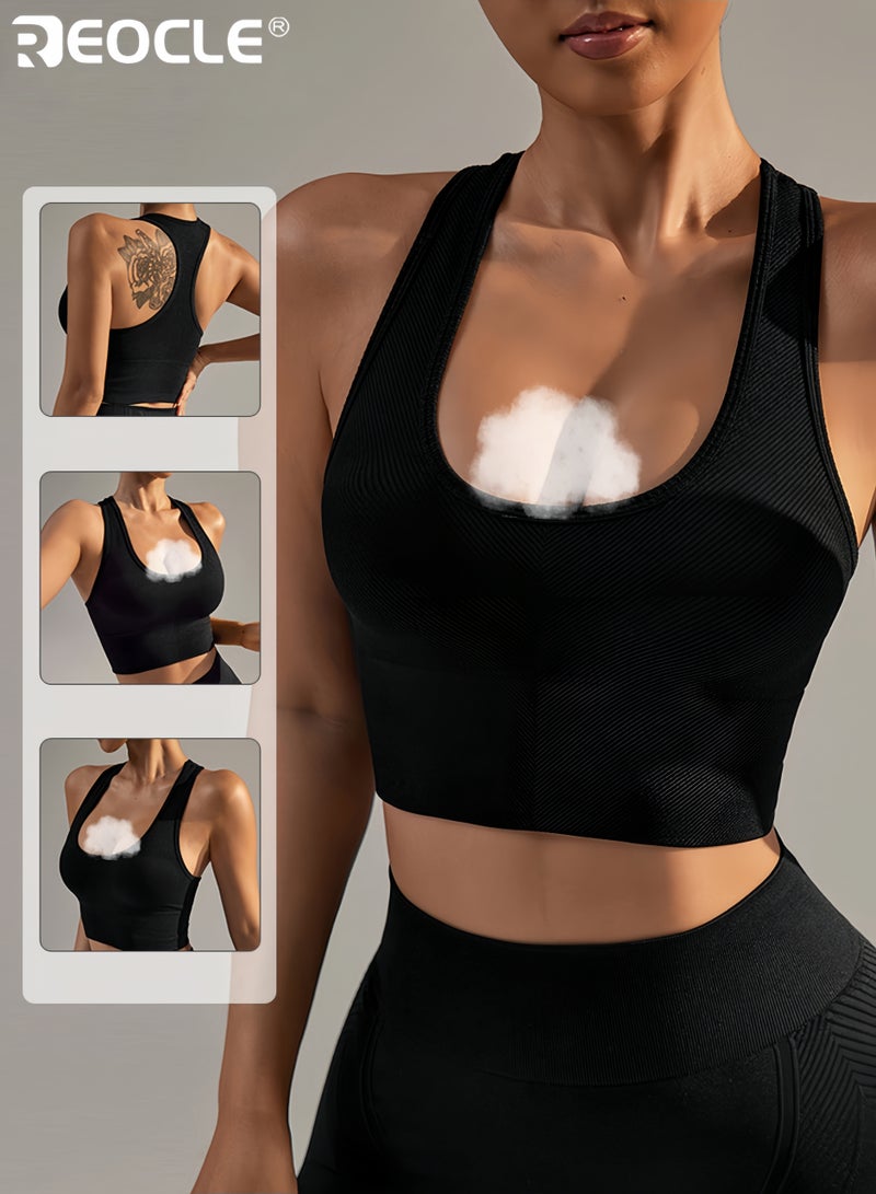 ريوكل نسائي ضلع متماسكة حمالة صدر رياضية جري تجريب سترة Racerback تصميم قطن ومزيج سباندكس مادة سريعة الجفاف دعم لاسلكي لتشغيل اليوغا واللياقة البدنية - Image 1