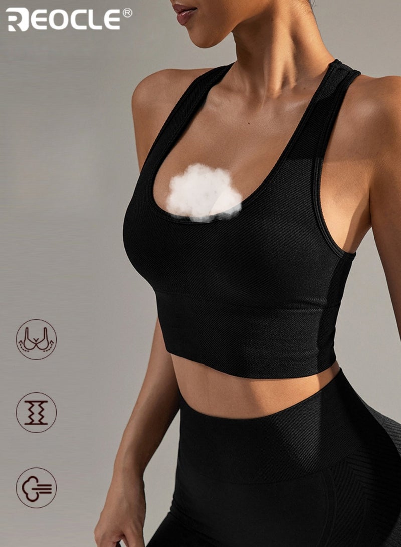 ريوكل نسائي ضلع متماسكة حمالة صدر رياضية جري تجريب سترة Racerback تصميم قطن ومزيج سباندكس مادة سريعة الجفاف دعم لاسلكي لتشغيل اليوغا واللياقة البدنية - Image 2