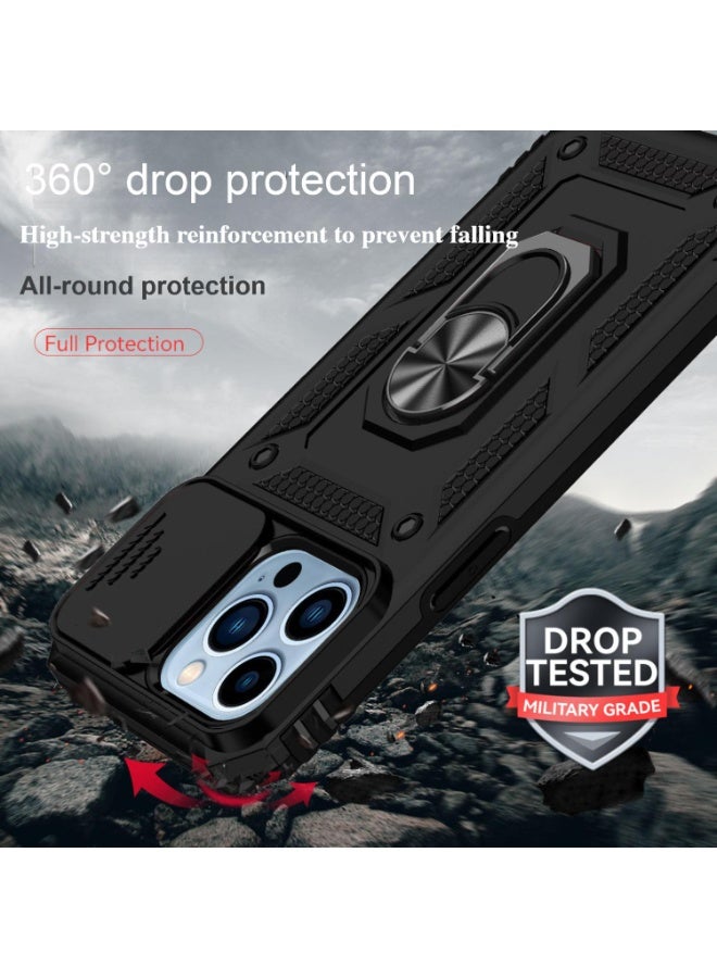Magnetic Case Compatible with iPhone 16 Pro – Black with Sliding Privacy Cover & 360° Rotating Ring Stand – Full Protection, Anti-Scratch, Shockproof - Image 5