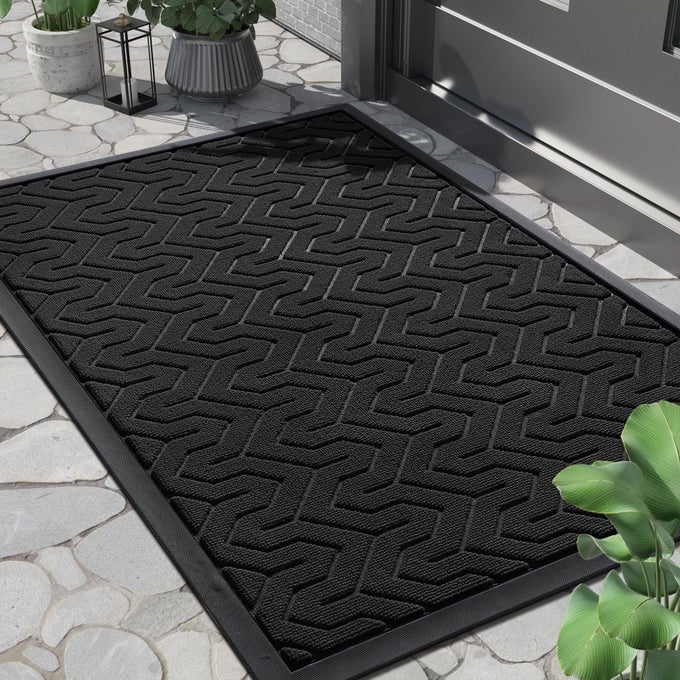 FRONT DOOR MAT OUTSIDE ENTRANCE 295X17 WATERPROOF HEAVY DUTY OUTDOOR MATS FOR FRONT DOOR NON SLIP RUBBER ENTRY MAT FOR GARAGE PATIO INDOOR BLACK