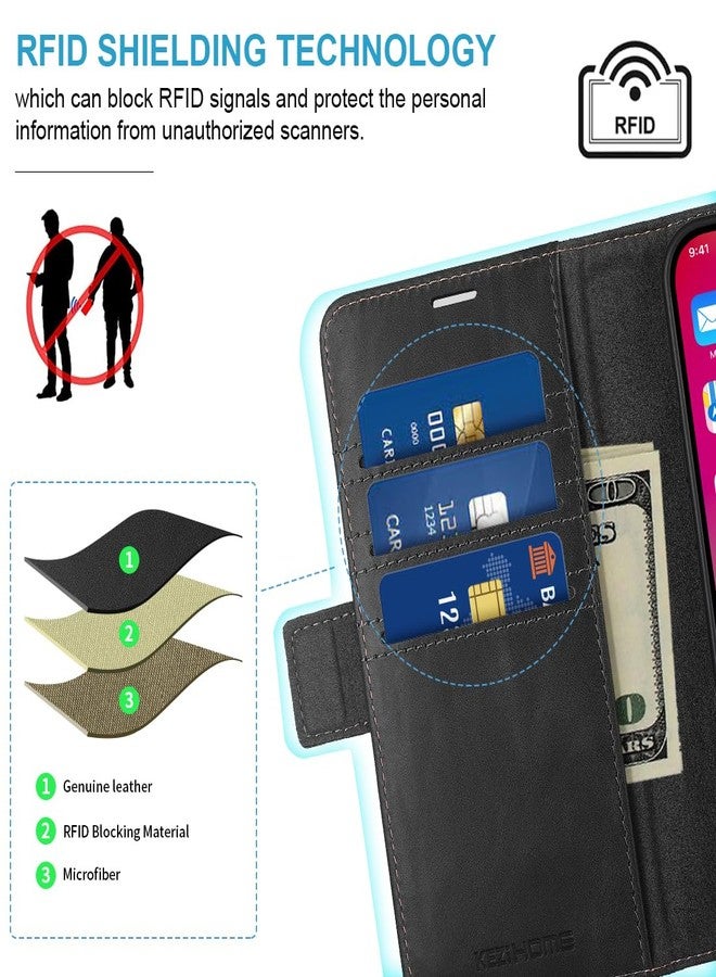 كيزي هوم جراب KEZiHOME لهاتف iPhone 15 Plus، جراب محفظة من الجلد الطبيعي [حجب RFID] [فتحات للبطاقات] [مسند] غطاء قلاب مقاوم للصدمات، جراب مغناطيسي متوافق مع iPhone 15 Plus 5G 2023 (أسود/بني) - Image 4