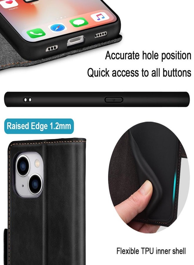 كيزي هوم جراب KEZiHOME لهاتف iPhone 15 Plus، جراب محفظة من الجلد الطبيعي [حجب RFID] [فتحات للبطاقات] [مسند] غطاء قلاب مقاوم للصدمات، جراب مغناطيسي متوافق مع iPhone 15 Plus 5G 2023 (أسود/بني) - Image 3