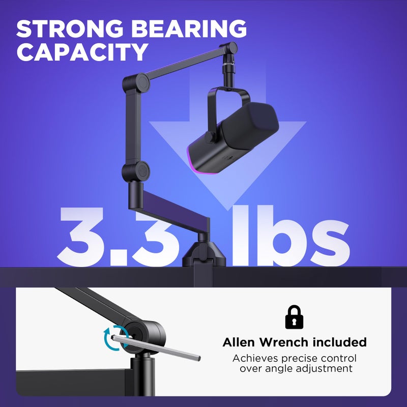 InnoGear Low Profile Mic Arm, 360Â° Rotatable Microphone Arm Stand Foldable Desk Mic Boom Arm with 3/8" to 5/8" Adapter for Fifine AM8 K669B Blue Yeti HyperX QuadCast SoloCast AT2020 and Other Mics - Image 3