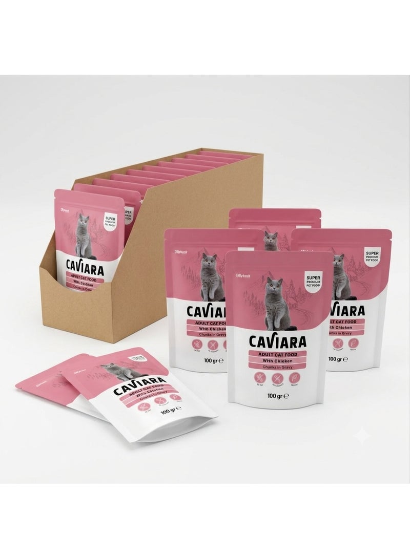Caviara Pouch for Adult Cats   with  Chicken Chunks in Gravy 20 x 100gr