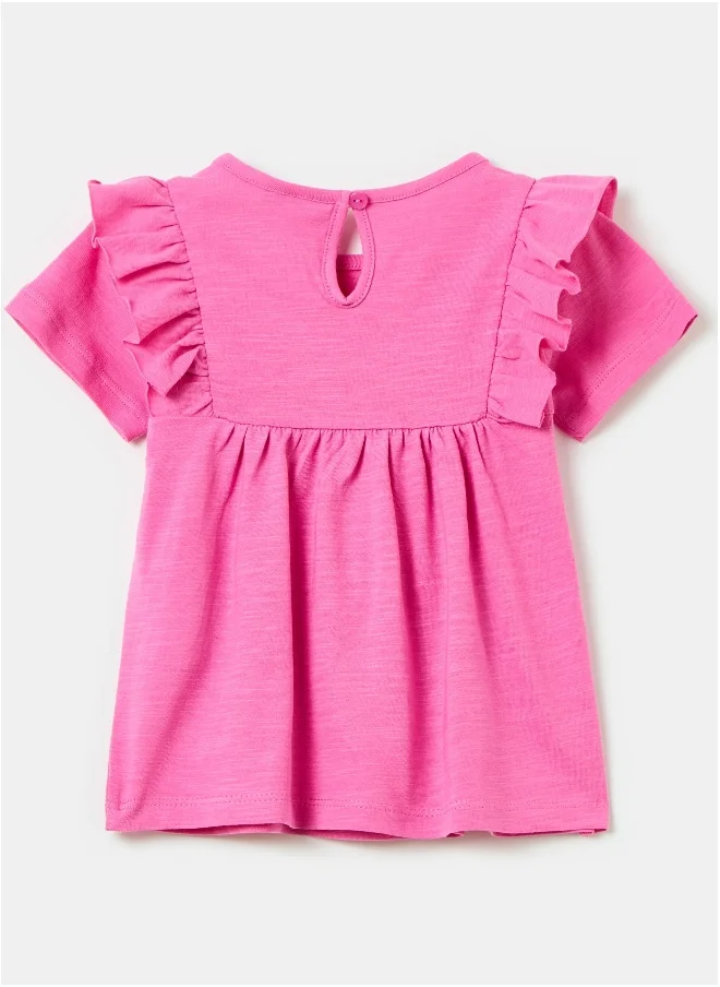 او في اس Cotton T-shirt with frills
