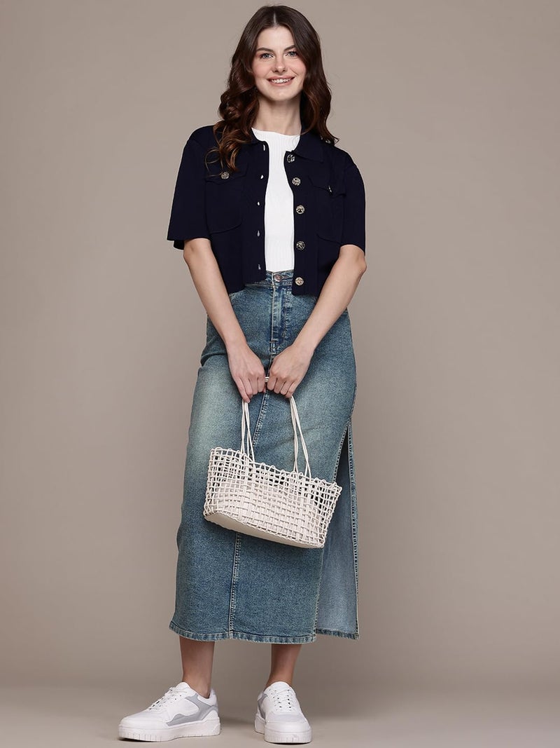 Nifty Women's Side Slit Maxi Denim Skirt (1481_PBLU_30_Peacock_Blue_30) - Image 5