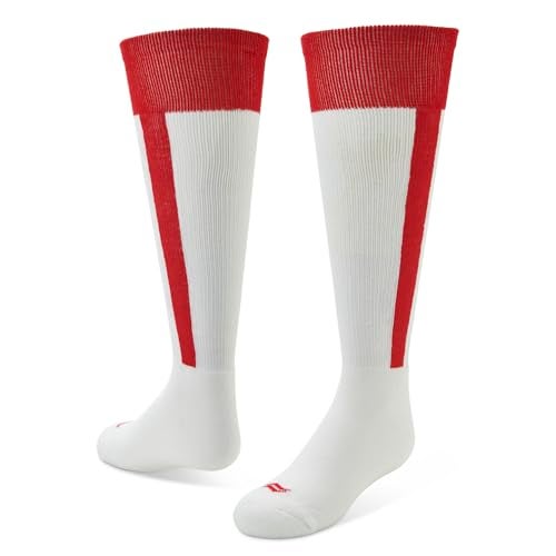 Sof Sole Baseball/Softball Over-the-Calf Team Athletic Performance Socks (2 Pair), Small, White Red Stirrup - Image 1