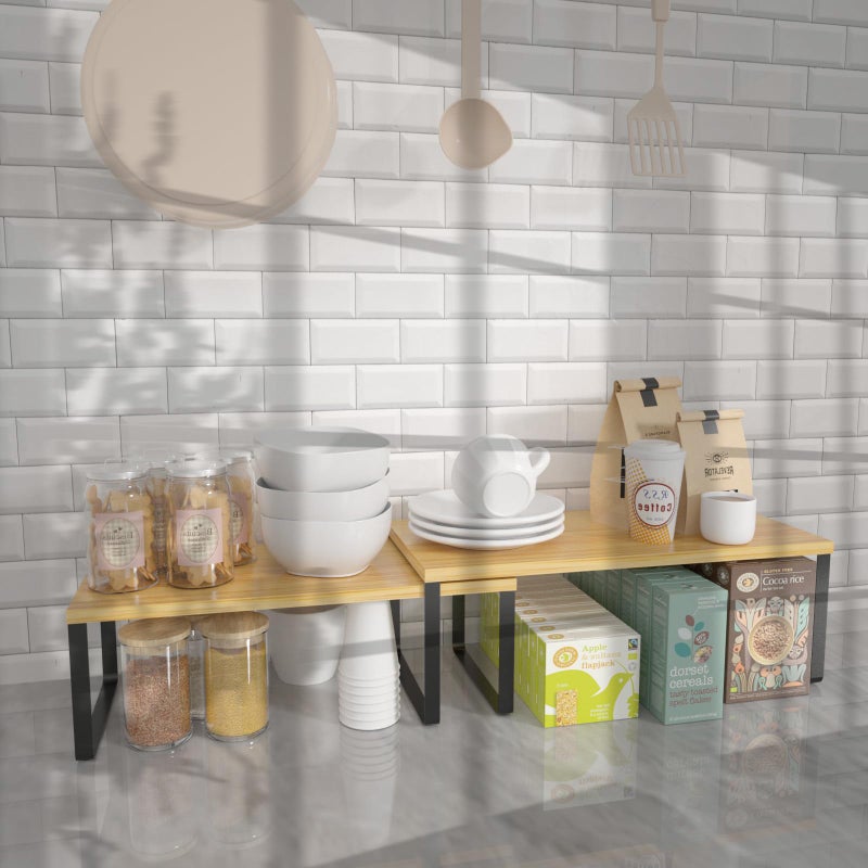 NEX Kitchen Cabinet and Counter Shelf Organizer, Stackable & Expandable, Set of 4, Black and Natural - 7.7 x 15.6 x 6.2'' - Image 5