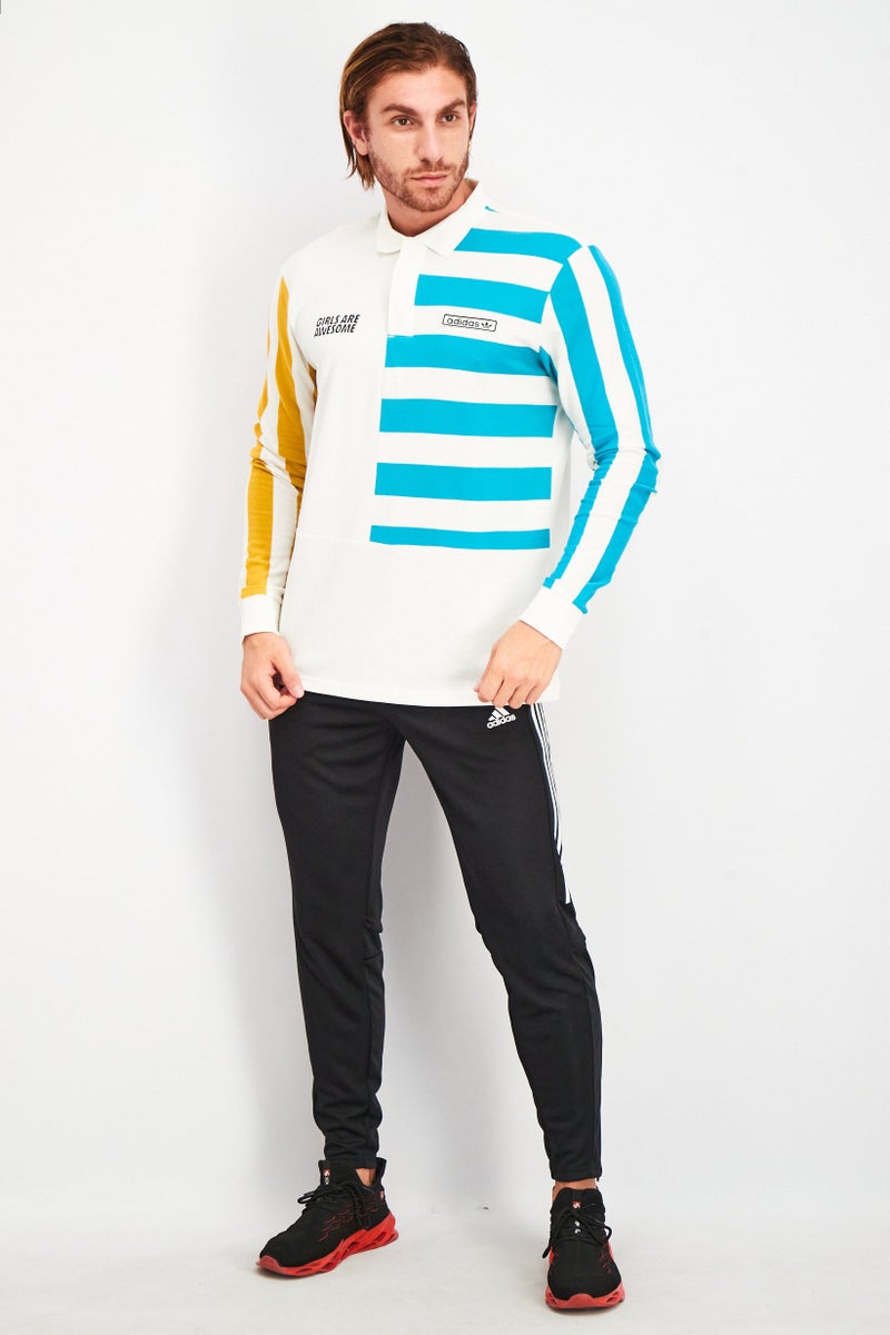 Adidas قميص بولو رياضي للرجال بأكمام طويلة ومخطط، مجموعة بيضاء - Image 3