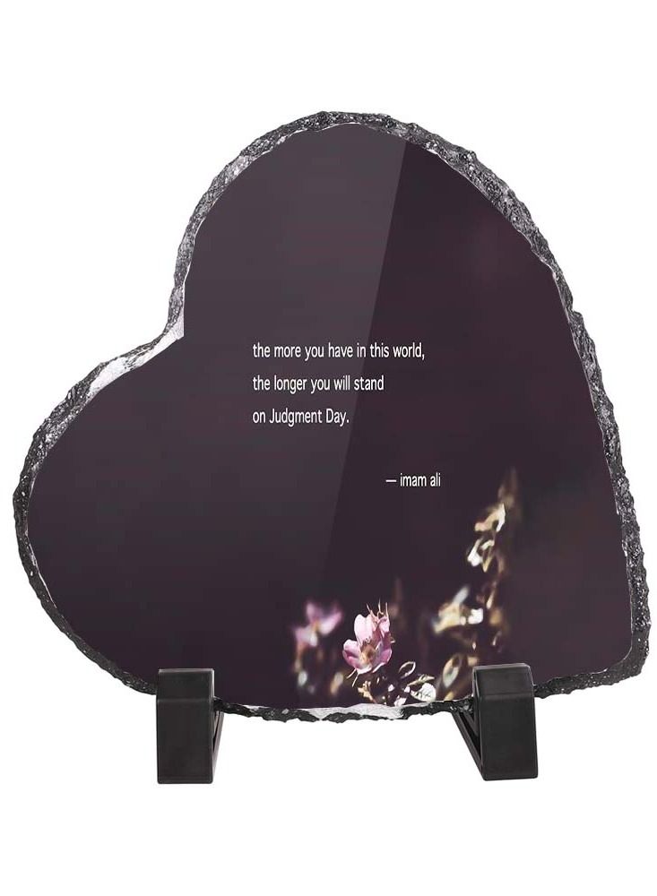 Service Zone Protective Printed White Heart Shape Marble Photo Frame for Table Top The More You Have In The World The Longer You Will Stand On Judgment Day Imam Ali 