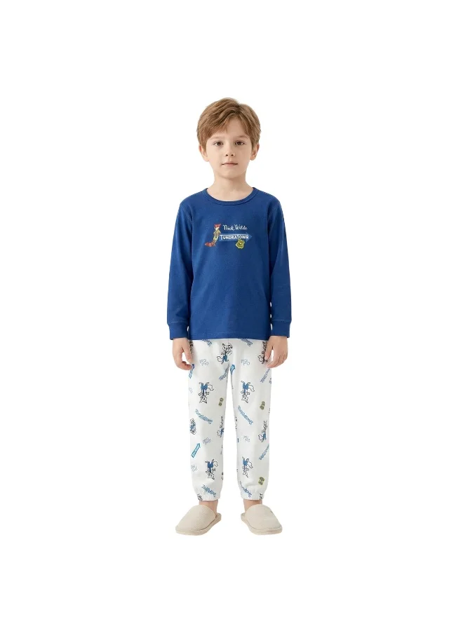 بيداني Boys Cotton  Pajama Set with Ootopia Print – Navy Blue