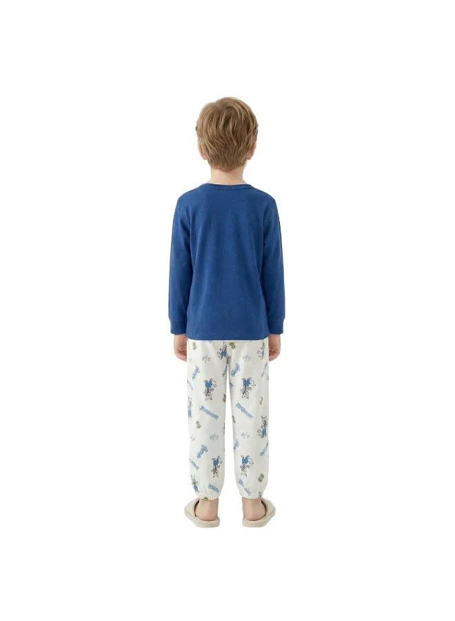 بيداني Boys Cotton  Pajama Set with Ootopia Print – Navy Blue