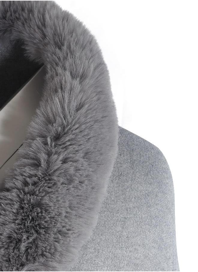 ZLYC ZLYC Women Winter Faux Fur Shawl Stole Warm Wrap Cape (Gray)  - Image 3