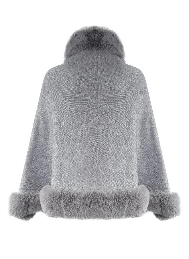 ZLYC ZLYC Women Winter Faux Fur Shawl Stole Warm Wrap Cape (Gray)  - Image 2