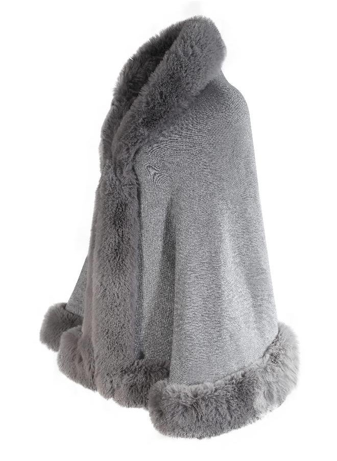 ZLYC ZLYC Women Winter Faux Fur Shawl Stole Warm Wrap Cape (Gray)  - Image 1