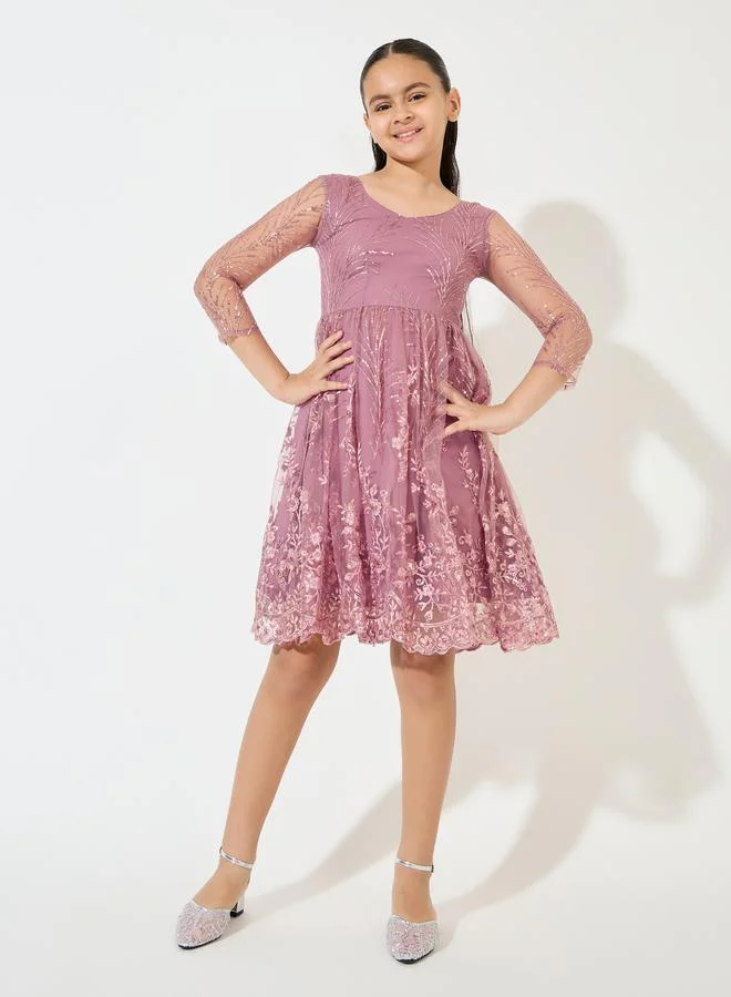 Styli Mesh Insert Sequined Dress