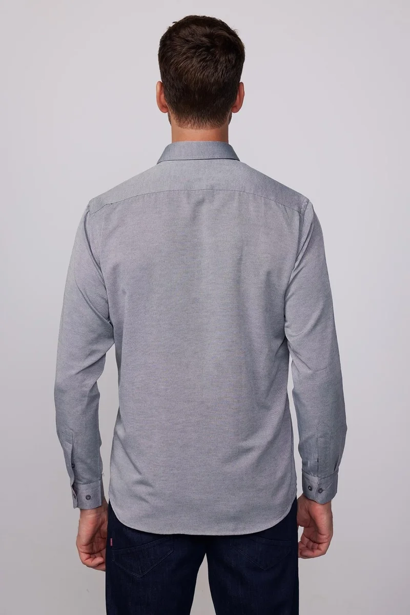 تودورس Men's Classic Fit Regular Cut Long Sleeve Cotton Oxford Texture Single Pocket Gray Button-down Collar Shirt