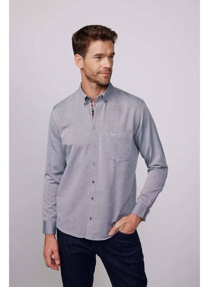 Tudors Men's Classic Fit Regular Cut Long Sleeve Cotton Oxford Texture Single Pocket Gray Button-down Collar Shirt