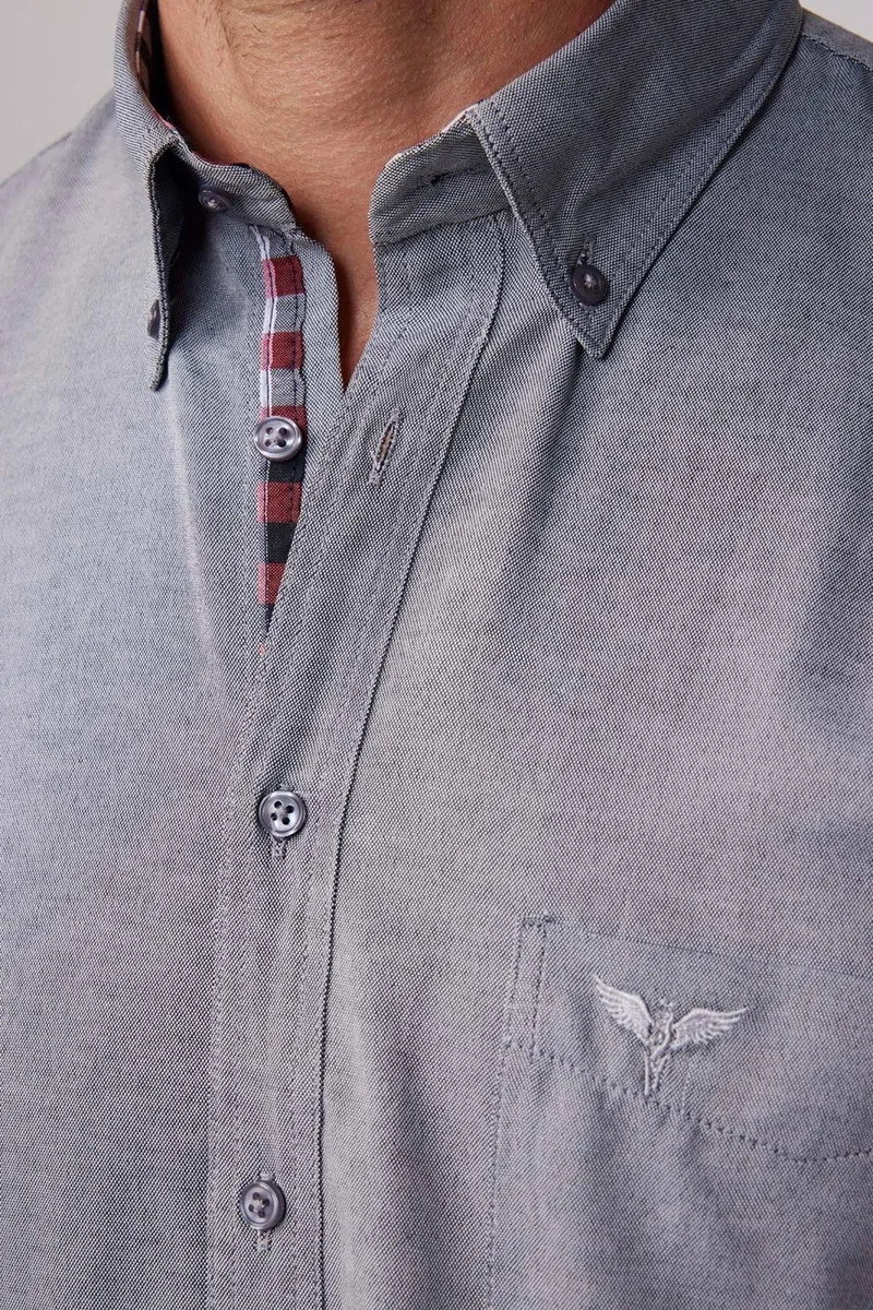 تودورس Men's Classic Fit Regular Cut Long Sleeve Cotton Oxford Texture Single Pocket Gray Button-down Collar Shirt