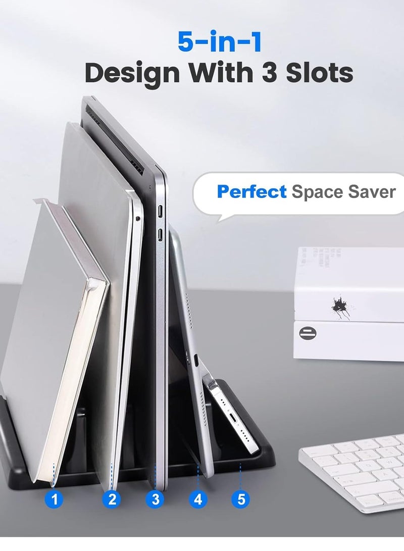 General 3-Slot Vertical Laptop Stand Holder,Adjustable ABS Plastic Desktop Notebook Dock,Vertical Laptop Stand Space-Saving for All MacBook/Surface/Samsung/HP/Dell/Chrome Book  - Image 2