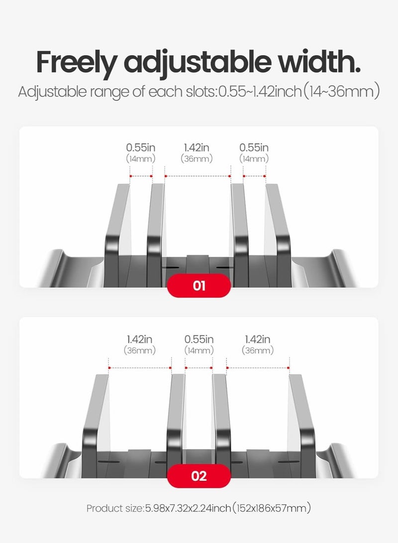 General 3-Slot Vertical Laptop Stand Holder,Adjustable ABS Plastic Desktop Notebook Dock,Vertical Laptop Stand Space-Saving for All MacBook/Surface/Samsung/HP/Dell/Chrome Book  - Image 4