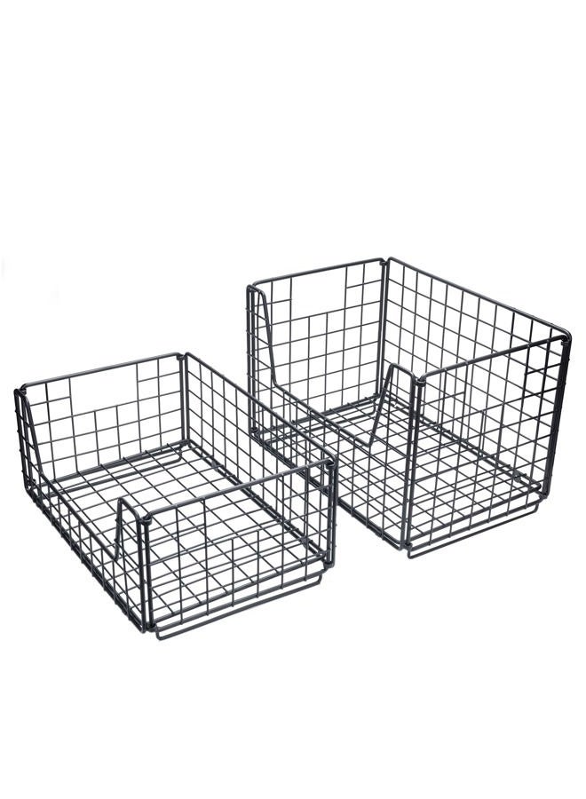 TIEYIPIN 2 Tier Metal Wire Storage Basket, Stackable Fruit Vegetable Food Baskets Cabinet Organizer Pantry Bin for Home Bathroom Kitchen Office Organization - Black - Image 4