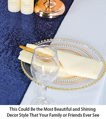 ShiDianYi 12''x72'' Navy Blue Sequin Table Runner - Sparkly Metallic Sequin Runner for Wedding, Bridal Shower, Dinner Party, Ready to Ship! - Image 4