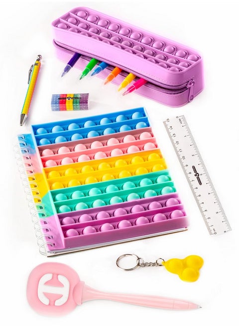 Fidget Pop Stationery Set, Pop Fidget Toy Set With Fidget Notebook & Fun Girl Fidget Toys For Car Rides, Fidgets For Girls 8-10