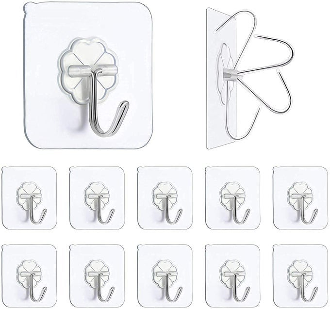 ADHESIVE STAINLESS STEEL HOOKSNONTRACE STICK WALL HOOK WATERPROOF WALL HOOKS HANGERS FOR HANGING ROBE COAT TOWEL KEYS BAGS LIGHTS CALENDARS STEEL HOOK PACK OF 10