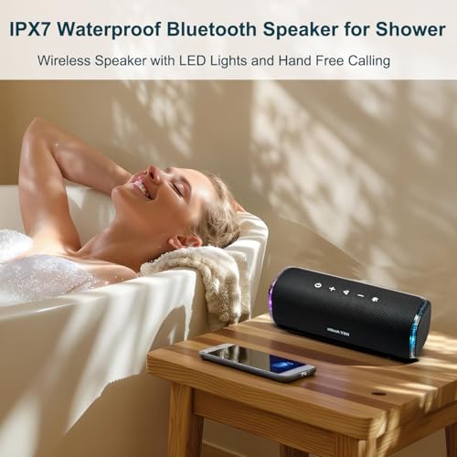 NSY Audio 40W Portable Bluetooth Speaker for Shower, IPX7 Waterproof Outdoor Sandproof Beach Speaker, 25-Hour Playtime, Bass Boosted, LED Lights, Built-in Microphone, TWS Pairing for Pool, Blue - Image 3