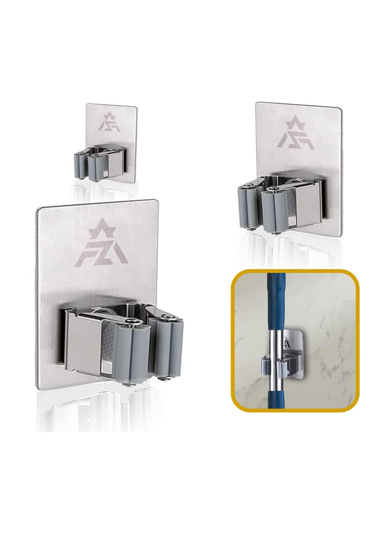 عام حامل المكنسة، حامل ممسحة مثبت على الحائط، ذاتي اللصق، لا يحتاج إلى حفر، قوي لتوفير المساحة، حامل ممسحة مثبت على الحائط لتخزين الأدوات في المنزل والمطبخ والحمام وتخزين الحديقة (عبوة من 4 قطع) - Image 1