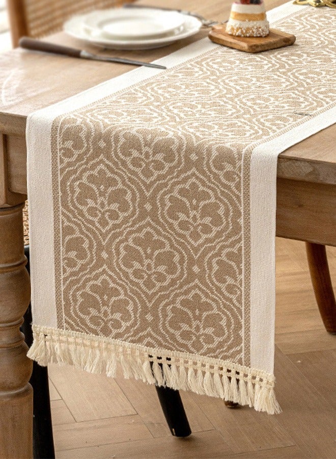 Cynthia 72inches table runner waterproof cotton linen brown table runner linen with tassels Nordic style simplicity suitable for wedding bridal shower party family party kitchen table decoration  - Image 1