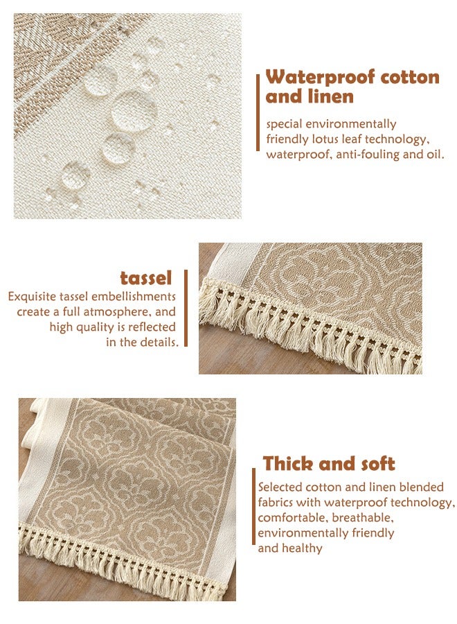 Cynthia 72inches table runner waterproof cotton linen brown table runner linen with tassels Nordic style simplicity suitable for wedding bridal shower party family party kitchen table decoration  - Image 2