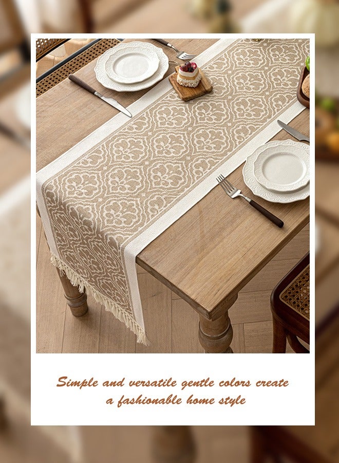 Cynthia 72inches table runner waterproof cotton linen brown table runner linen with tassels Nordic style simplicity suitable for wedding bridal shower party family party kitchen table decoration  - Image 3
