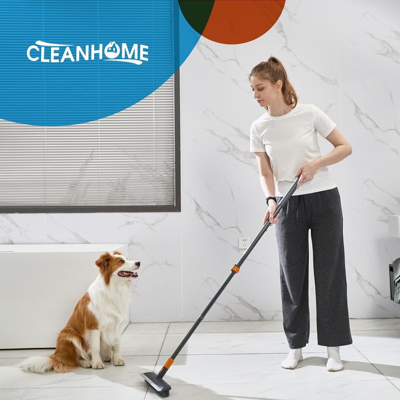 CLEANHOME فرشاة تنظيف الأرضيات مزودة بـ 4 رؤوس تنظيف مختلفة، وفرشاة تنظيف الحوض مزودة بمقبض طويل قابل للتمديد يبلغ طوله 56 بوصة، وأدوات تنظيف لتنظيف المطبخ والحمام والحوض والبلاط والجدران. - Image 3