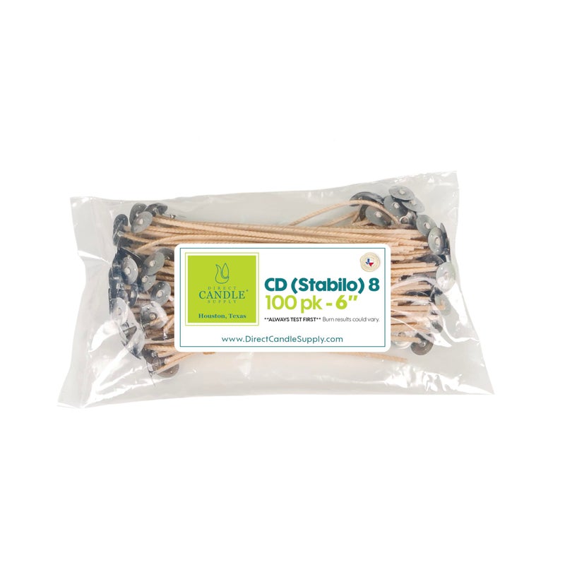 Direct Candle Supply Candle Wicks for Candle Making 6 inch Stabilo CD 8 Wicks 100pcs of Cotton Wicks for Candles and Candle Making Supplies White