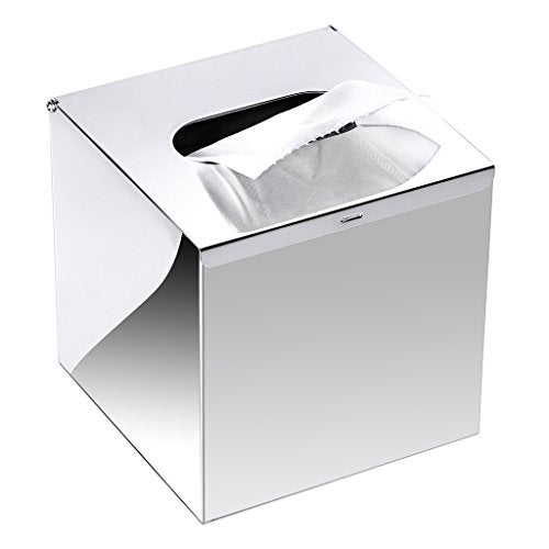 Sumnacon Square Stainless Steel Tissue Box Cover - Wall Mounted Stylish Paper Facial Cover, Modern Metal Tissue Box Holder for Bedroom/Bathroom/Vanity/Countertop/Dresser/Night Stand/Office/Car, Polish - Image 1