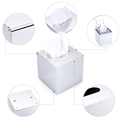 Sumnacon Square Stainless Steel Tissue Box Cover - Wall Mounted Stylish Paper Facial Cover, Modern Metal Tissue Box Holder for Bedroom/Bathroom/Vanity/Countertop/Dresser/Night Stand/Office/Car, Polish - Image 3